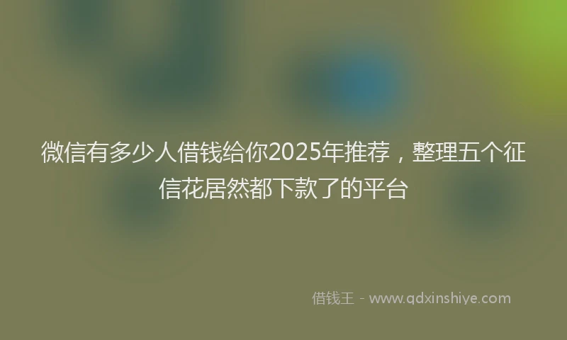 微信有多少人借钱给你2025年推荐，整理五个征信花居然都下款了的平台