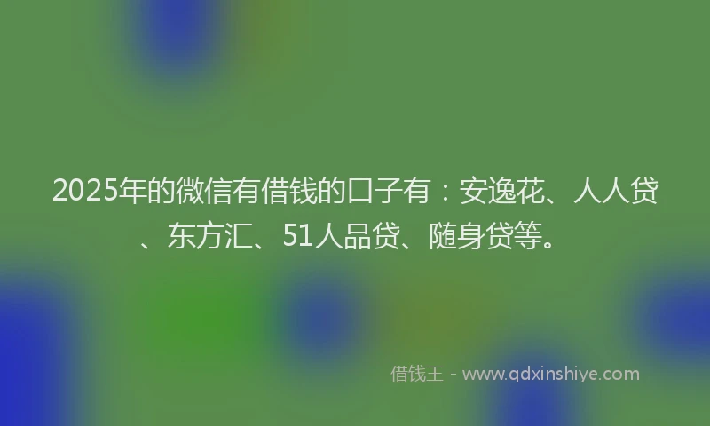 2025年的微信有借钱的口子有：安逸花、人人贷、东方汇、51人品贷、随身贷等。