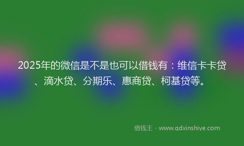 2025年的微信是不是也可以借钱有：维信卡卡贷、滴水贷、分期乐、惠商贷、柯基贷等。