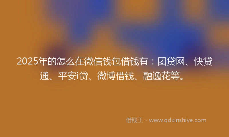 2025年的怎么在微信钱包借钱有：团贷网、快贷通、平安i贷、微博借钱、融逸花等。