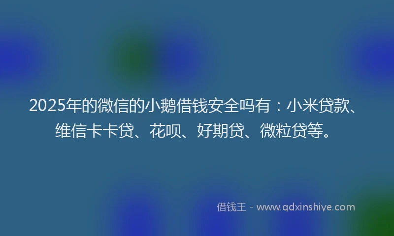 2025年的微信的小鹅借钱安全吗有：小米贷款、维信卡卡贷、花呗、好期贷、微粒贷等。