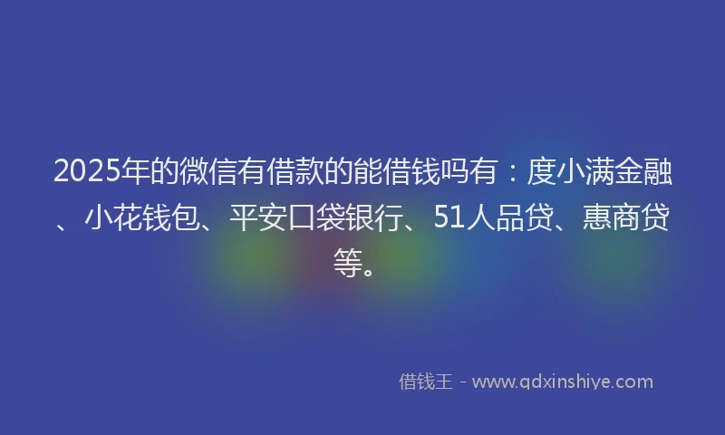 2025年的微信有借款的能借钱吗有：度小满金融、小花钱包、平安口袋银行、51人品贷、惠商贷等。