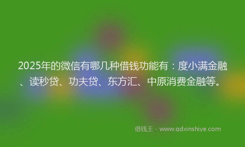 2025年的微信有哪几种借钱功能有：度小满金融、读秒贷、功夫贷、东方汇、中原消费金融等。
