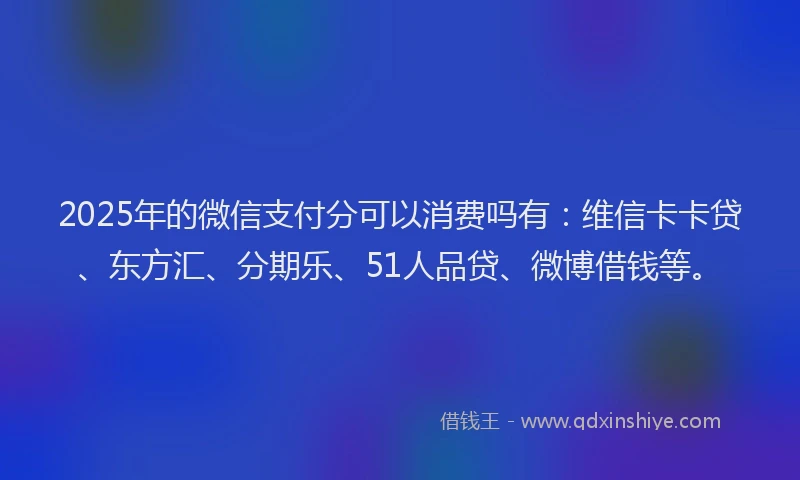 2025年的微信支付分可以消费吗有：维信卡卡贷、东方汇、分期乐、51人品贷、微博借钱等。