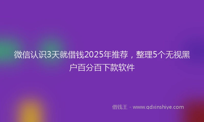 微信认识3天就借钱2025年推荐，整理5个无视黑户百分百下款软件