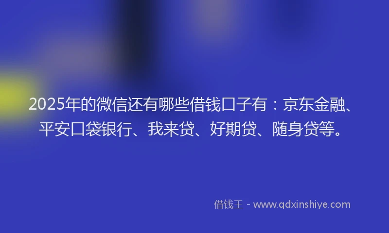 2025年的微信还有哪些借钱口子有：京东金融、平安口袋银行、我来贷、好期贷、随身贷等。