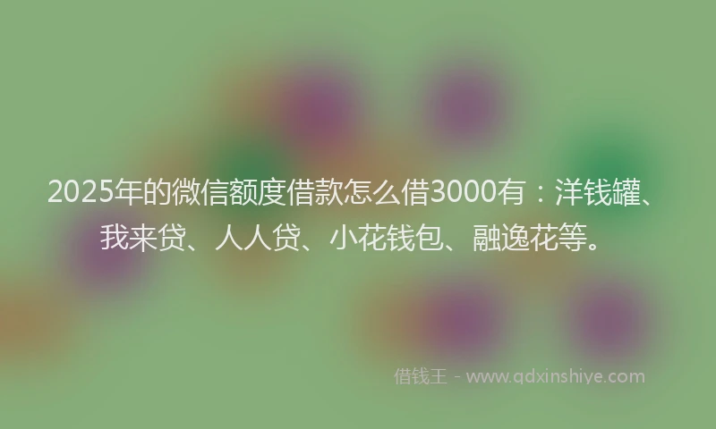 2025年的微信额度借款怎么借3000有：洋钱罐、我来贷、人人贷、小花钱包、融逸花等。