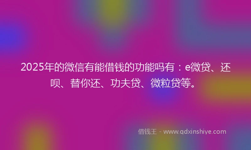 2025年的微信有能借钱的功能吗有：e微贷、还呗、替你还、功夫贷、微粒贷等。