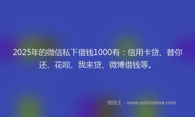 2025年的微信私下借钱1000有：信用卡贷、替你还、花呗、我来贷、微博借钱等。