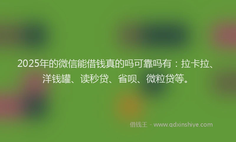 2025年的微信能借钱真的吗可靠吗有：拉卡拉、洋钱罐、读秒贷、省呗、微粒贷等。