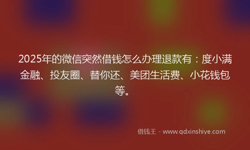 2025年的微信突然借钱怎么办理退款有：度小满金融、投友圈、替你还、美团生活费、小花钱包等。