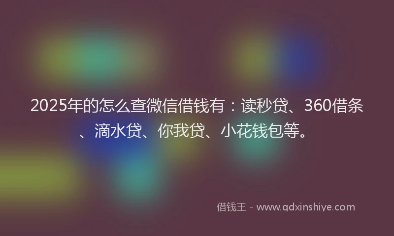 2025年的怎么查微信借钱有：读秒贷、360借条、滴水贷、你我贷、小花钱包等。