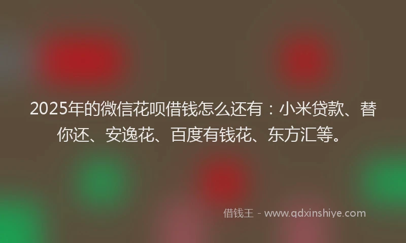 2025年的微信花呗借钱怎么还有：小米贷款、替你还、安逸花、百度有钱花、东方汇等。