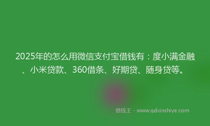 2025年的怎么用微信支付宝借钱有：度小满金融、小米贷款、360借条、好期贷、随身贷等。