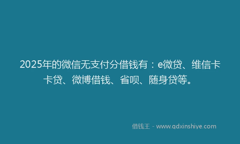 2025年的微信无支付分借钱有：e微贷、维信卡卡贷、微博借钱、省呗、随身贷等。