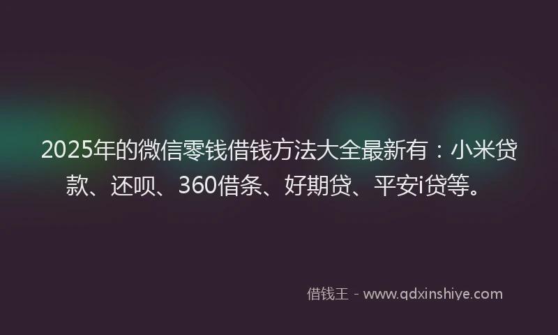 2025年的微信零钱借钱方法大全最新有：小米贷款、还呗、360借条、好期贷、平安i贷等。