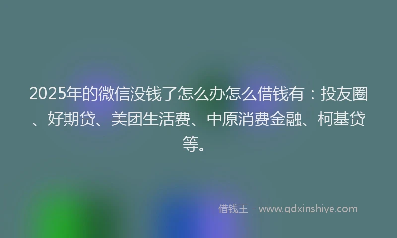 2025年的微信没钱了怎么办怎么借钱有：投友圈、好期贷、美团生活费、中原消费金融、柯基贷等。