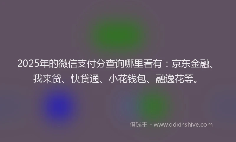 2025年的微信支付分查询哪里看有：京东金融、我来贷、快贷通、小花钱包、融逸花等。