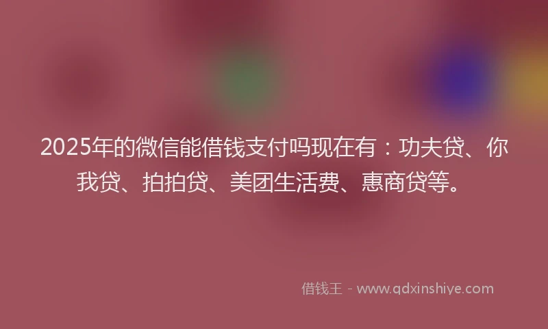 2025年的微信能借钱支付吗现在有：功夫贷、你我贷、拍拍贷、美团生活费、惠商贷等。