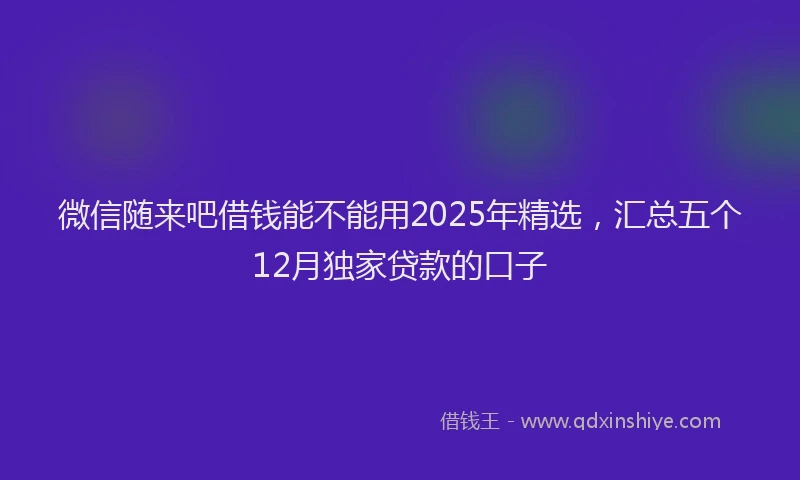 微信随来吧借钱能不能用2025年精选，汇总五个12月独家贷款的口子