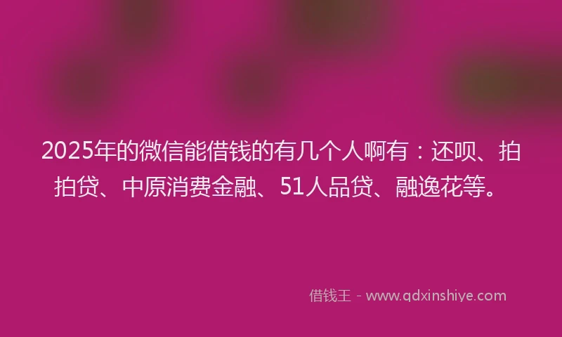 2025年的微信能借钱的有几个人啊有：还呗、拍拍贷、中原消费金融、51人品贷、融逸花等。