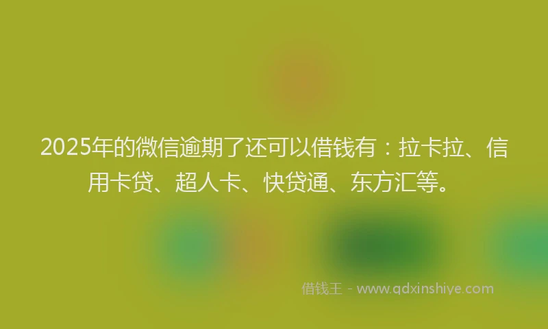 2025年的微信逾期了还可以借钱有：拉卡拉、信用卡贷、超人卡、快贷通、东方汇等。