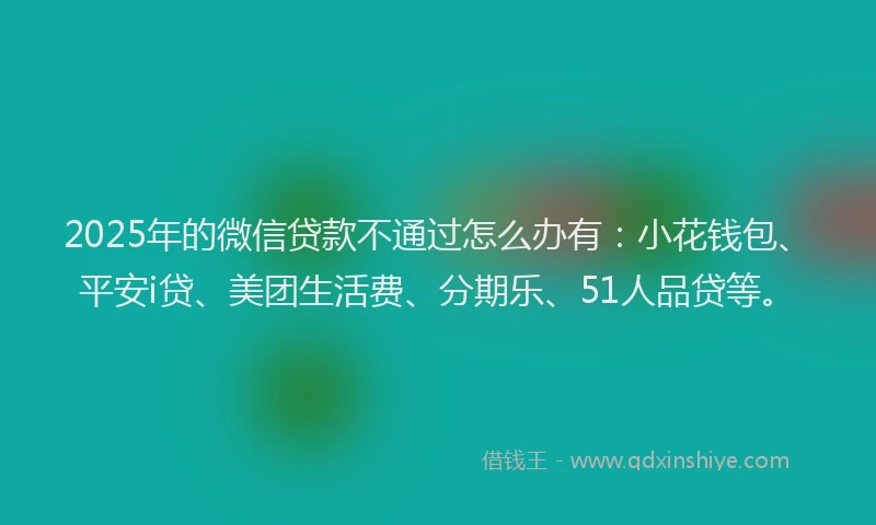 2025年的微信贷款不通过怎么办有：小花钱包、平安i贷、美团生活费、分期乐、51人品贷等。