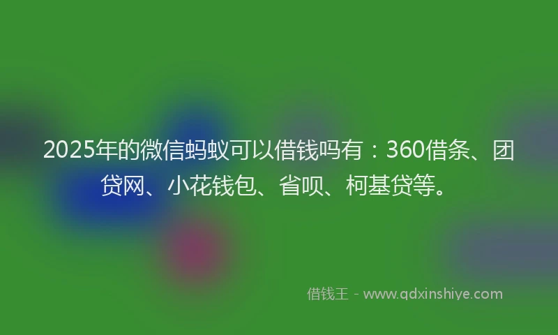 2025年的微信蚂蚁可以借钱吗有：360借条、团贷网、小花钱包、省呗、柯基贷等。