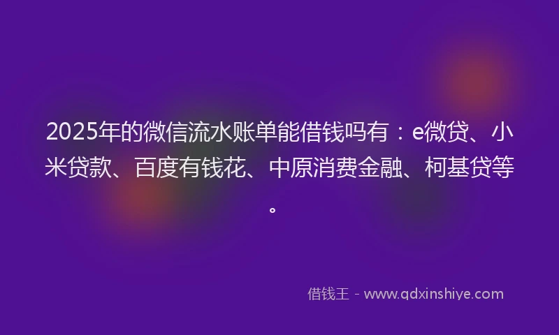 2025年的微信流水账单能借钱吗有：e微贷、小米贷款、百度有钱花、中原消费金融、柯基贷等。