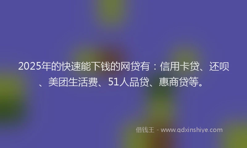 2025年的快速能下钱的网贷有：信用卡贷、还呗、美团生活费、51人品贷、惠商贷等。