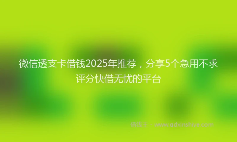 微信透支卡借钱2025年推荐，分享5个急用不求评分快借无忧的平台