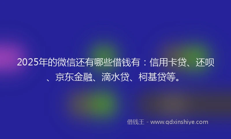 2025年的微信还有哪些借钱有：信用卡贷、还呗、京东金融、滴水贷、柯基贷等。