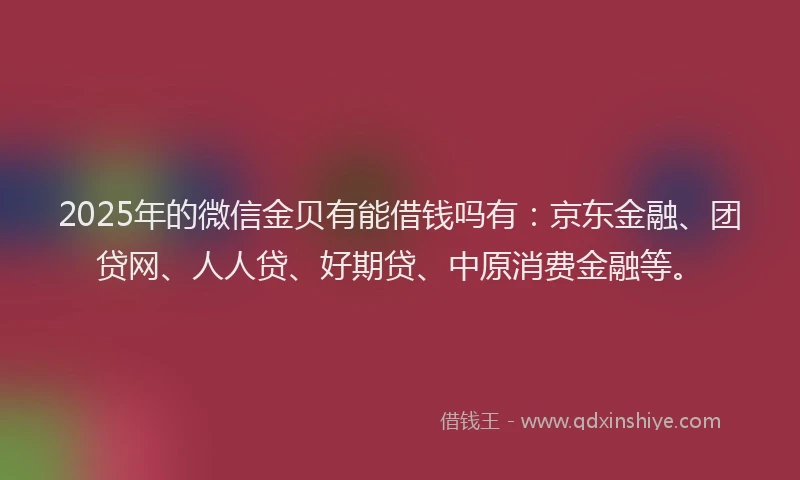 2025年的微信金贝有能借钱吗有：京东金融、团贷网、人人贷、好期贷、中原消费金融等。