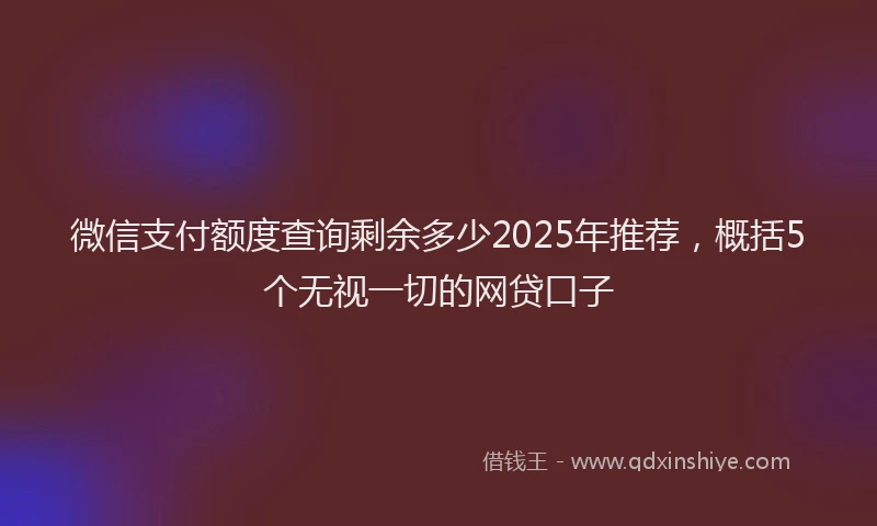 微信支付额度查询剩余多少2025年推荐，概括5个无视一切的网贷口子