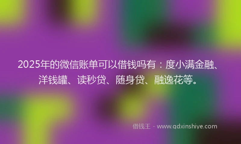 2025年的微信账单可以借钱吗有：度小满金融、洋钱罐、读秒贷、随身贷、融逸花等。
