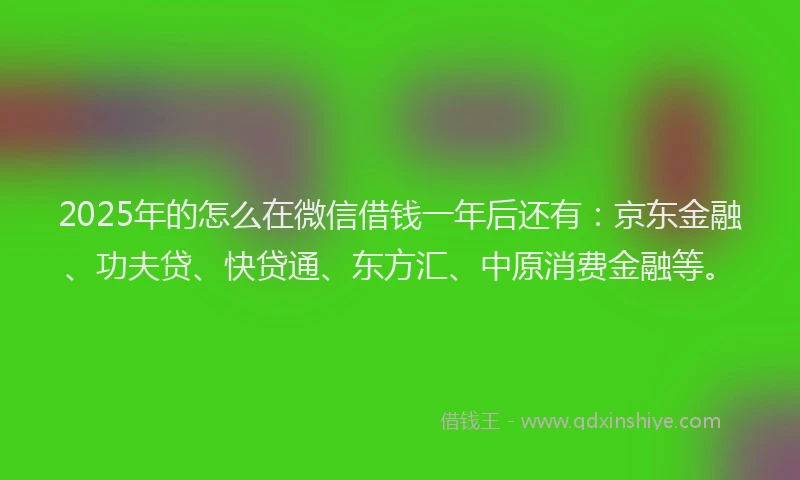 2025年的怎么在微信借钱一年后还有：京东金融、功夫贷、快贷通、东方汇、中原消费金融等。