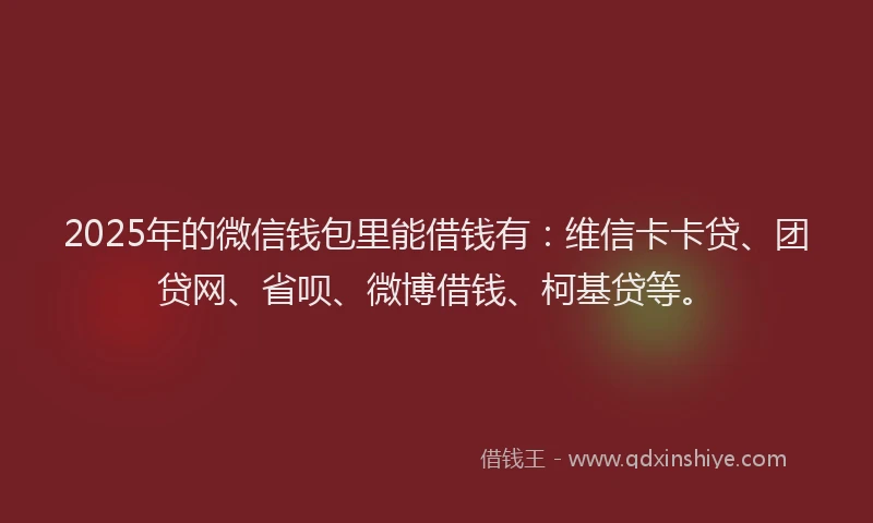 2025年的微信钱包里能借钱有：维信卡卡贷、团贷网、省呗、微博借钱、柯基贷等。