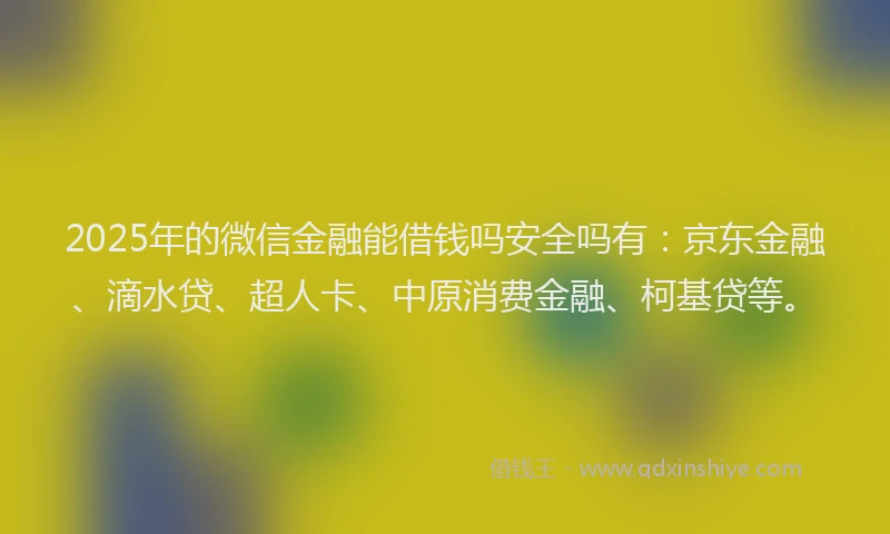 2025年的微信金融能借钱吗安全吗有：京东金融、滴水贷、超人卡、中原消费金融、柯基贷等。