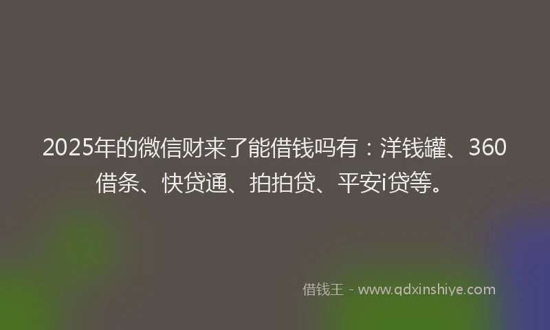 2025年的微信财来了能借钱吗有：洋钱罐、360借条、快贷通、拍拍贷、平安i贷等。