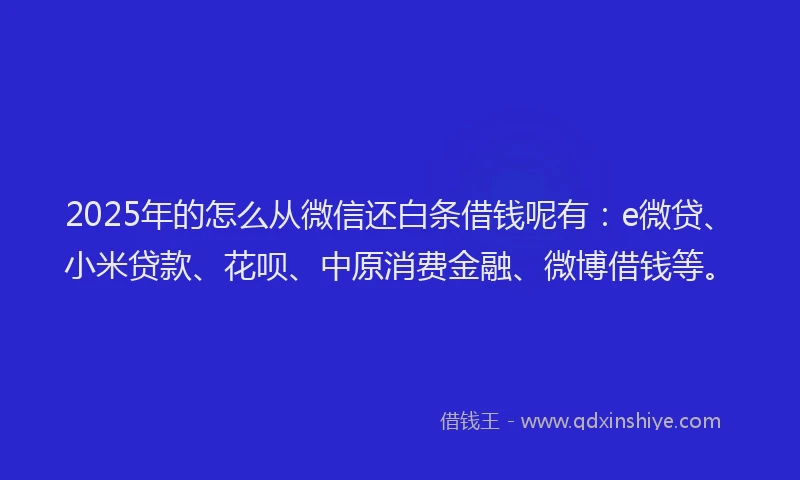 2025年的怎么从微信还白条借钱呢有：e微贷、小米贷款、花呗、中原消费金融、微博借钱等。