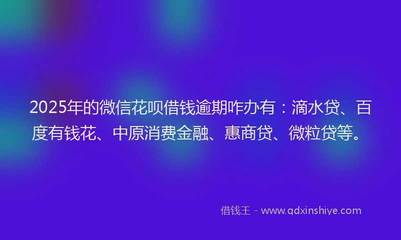 2025年的微信花呗借钱逾期咋办有：滴水贷、百度有钱花、中原消费金融、惠商贷、微粒贷等。