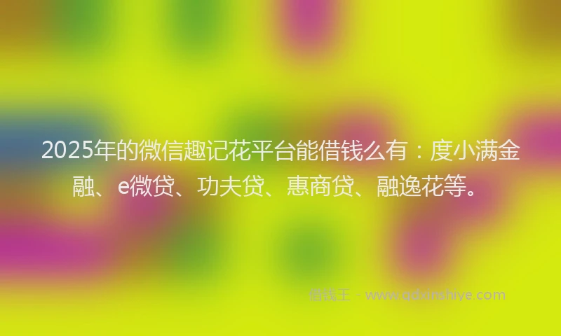2025年的微信趣记花平台能借钱么有：度小满金融、e微贷、功夫贷、惠商贷、融逸花等。