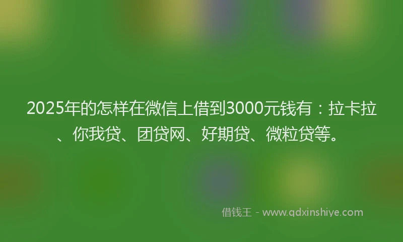 2025年的怎样在微信上借到3000元钱有：拉卡拉、你我贷、团贷网、好期贷、微粒贷等。