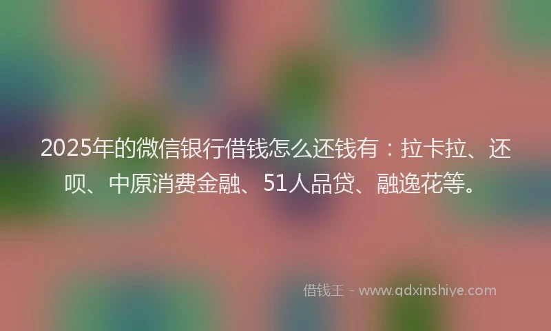 2025年的微信银行借钱怎么还钱有：拉卡拉、还呗、中原消费金融、51人品贷、融逸花等。