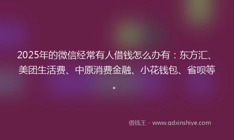 2025年的微信经常有人借钱怎么办有：东方汇、美团生活费、中原消费金融、小花钱包、省呗等。