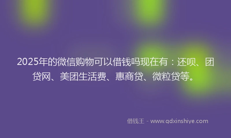2025年的微信购物可以借钱吗现在有：还呗、团贷网、美团生活费、惠商贷、微粒贷等。