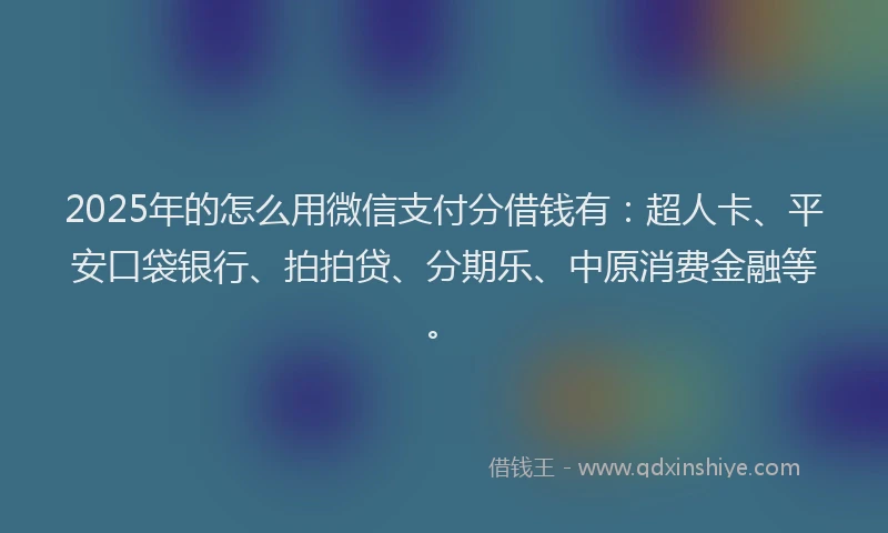 2025年的怎么用微信支付分借钱有：超人卡、平安口袋银行、拍拍贷、分期乐、中原消费金融等。
