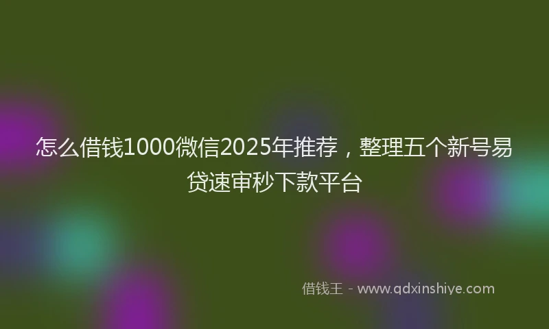 怎么借钱1000微信2025年推荐，整理五个新号易贷速审秒下款平台