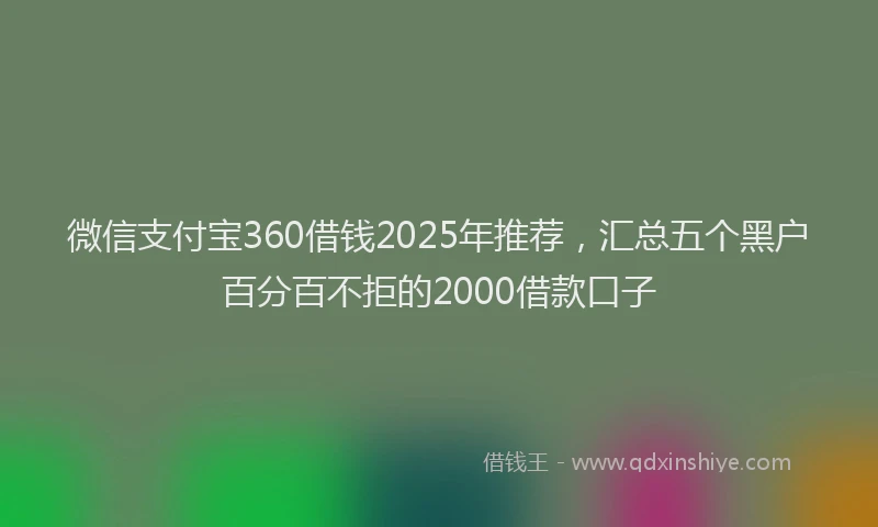 微信支付宝360借钱2025年推荐，汇总五个黑户百分百不拒的2000借款口子
