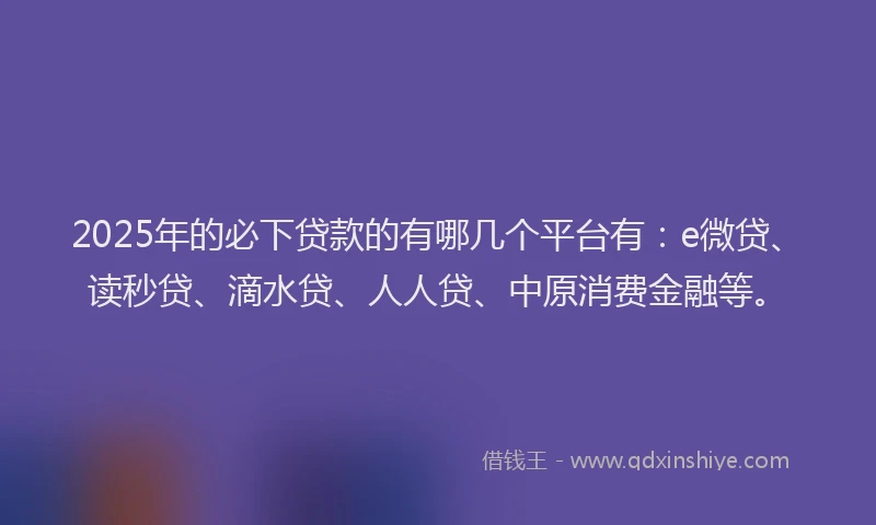 2025年的必下贷款的有哪几个平台有：e微贷、读秒贷、滴水贷、人人贷、中原消费金融等。